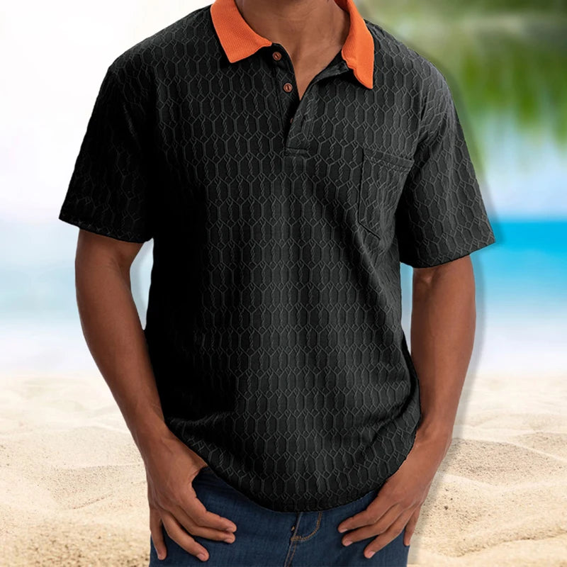 Men s Short Sleeve Patchwork Turn Down Collar Button Up Casual Shirt Fit Summer Fashion Top Streetwear