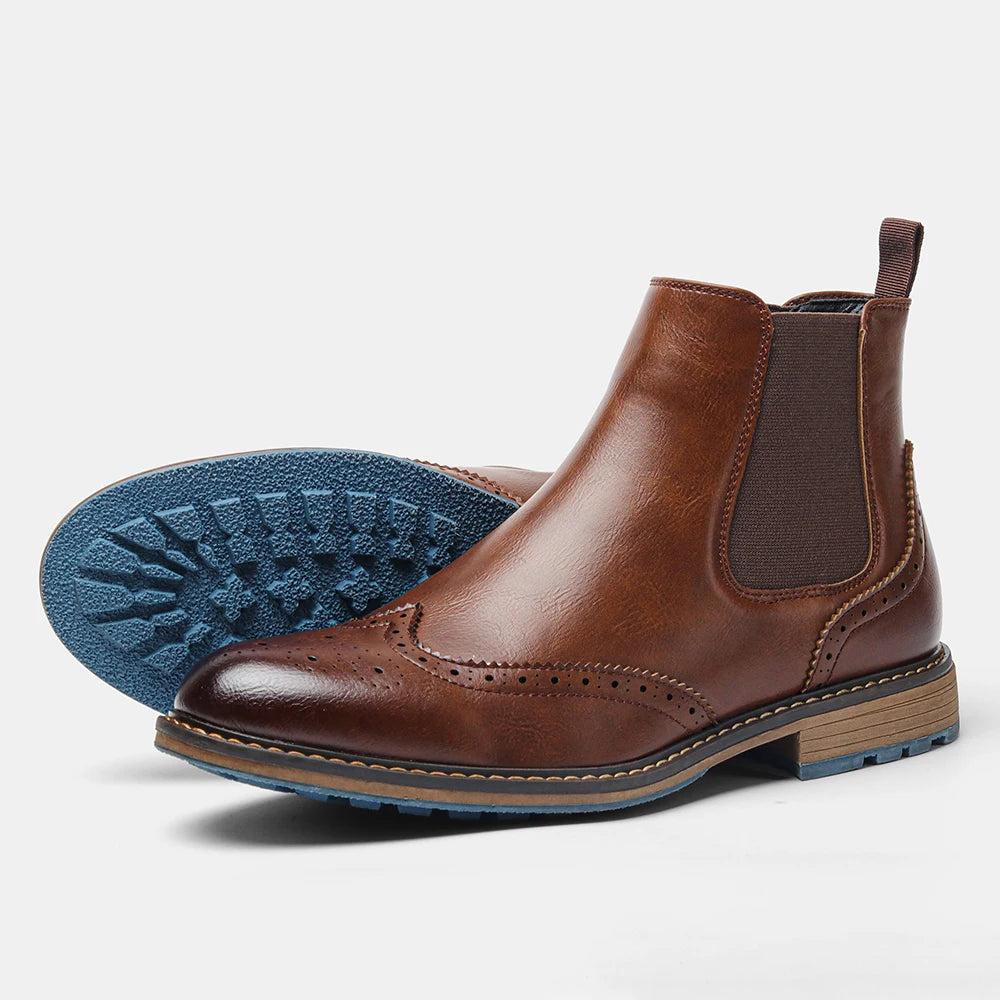 Zhejiang Classic Brogue Chelsea Boots For Men Leather