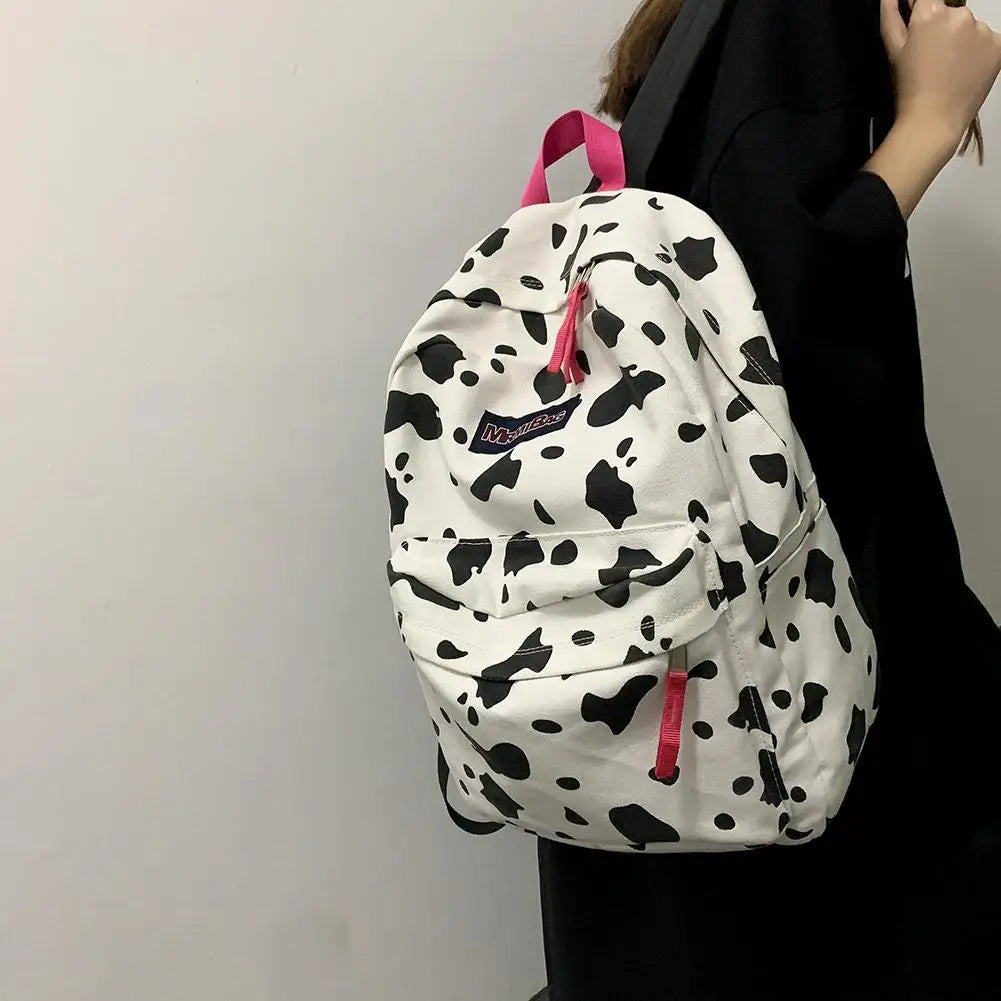 Women Canvas Zebra Cow Pattern Print Backpack Preppy Style Ladies Large Handbags Ladies Girl Backpack Preppy Style Travel Bag