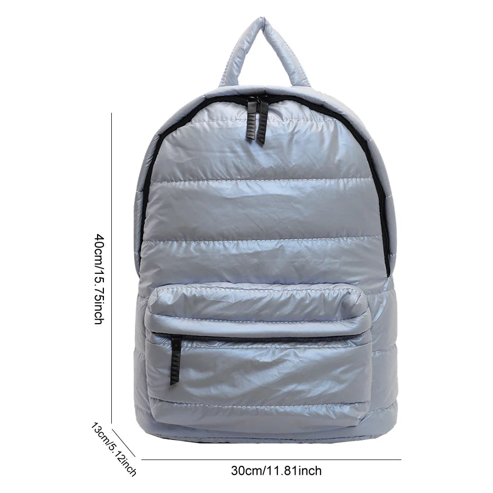 Solid Down Knapsack Large Capacity Quilted Backpack Teen Student Schoolbag Multi-pocket Rucksack Puffer Cotton Versatile Bookbag