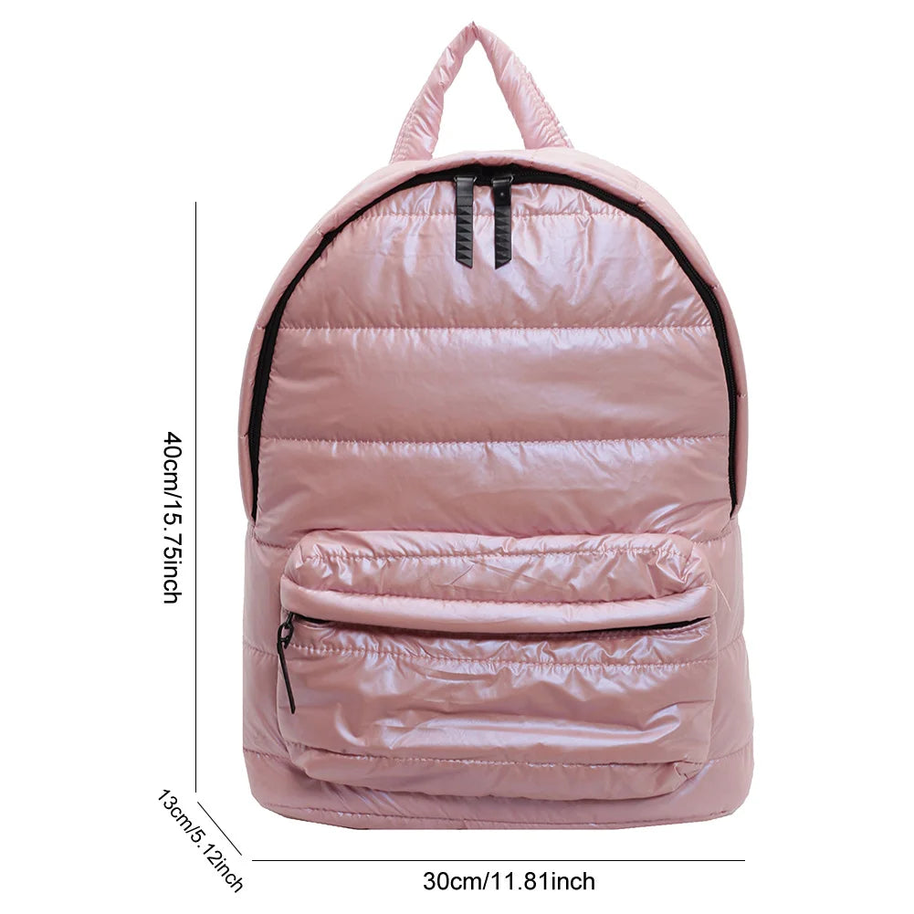 Solid Down Knapsack Large Capacity Quilted Backpack Teen Student Schoolbag Multi-pocket Rucksack Puffer Cotton Versatile Bookbag