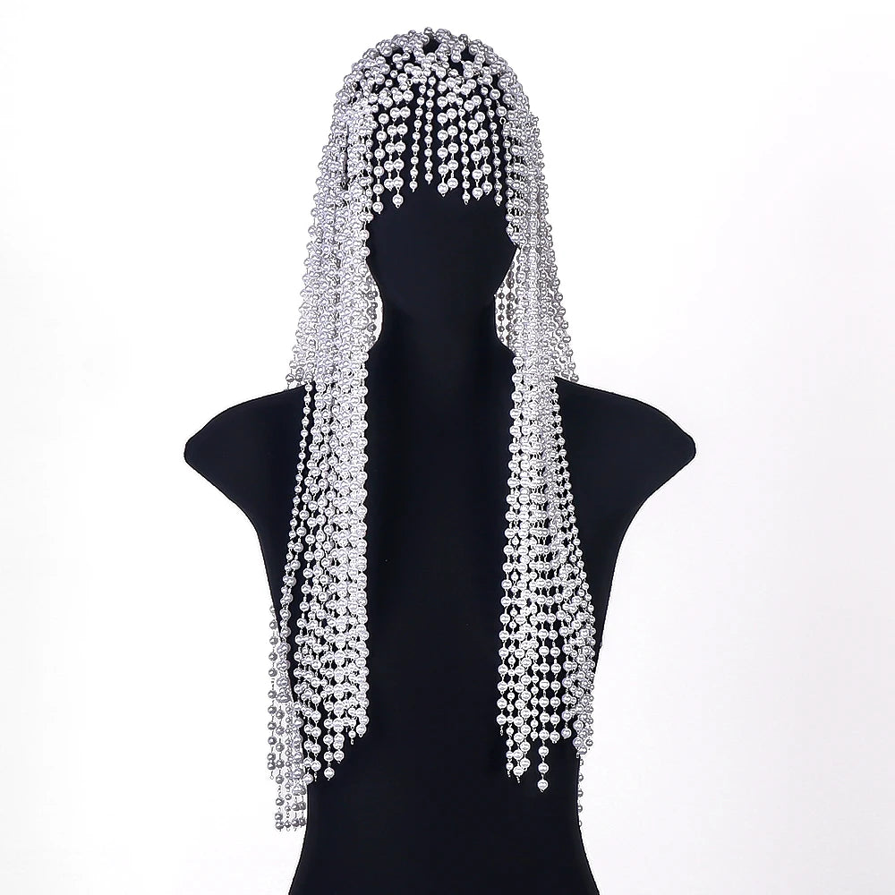 Pearl Tassel Headpiece Bridal Jewelry for Women
