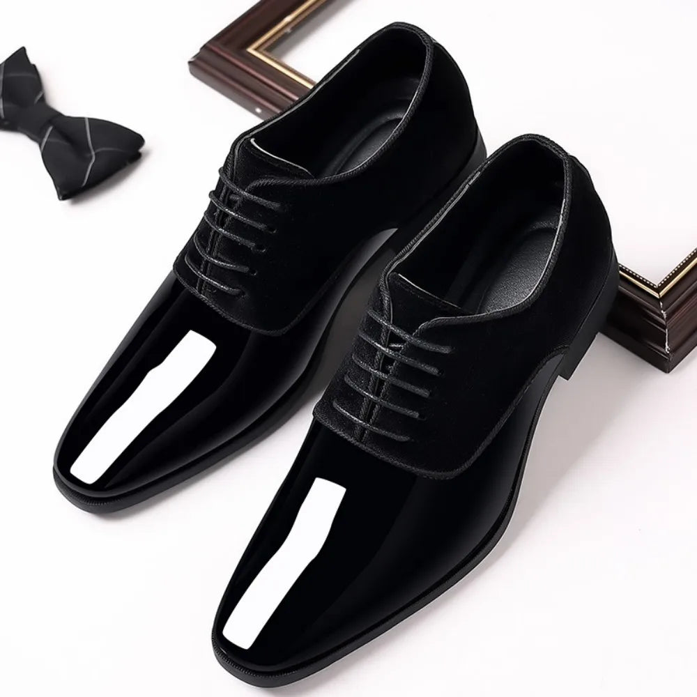 Mens Oxford Lace Up Dress Shoes High Gloss Square Toe