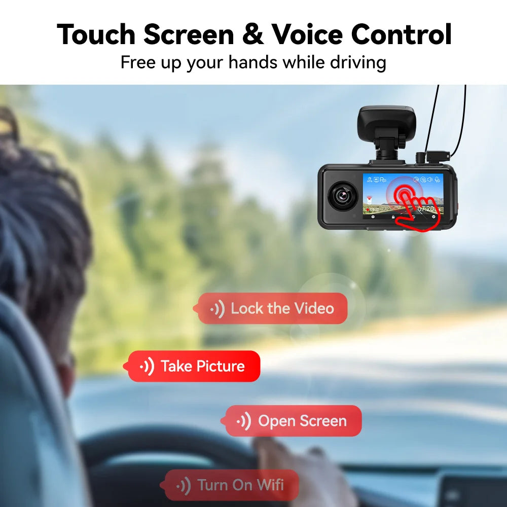 REDTIGER A6 4K Dash Cam WiFi GPS Night Vision 3 Cameras
