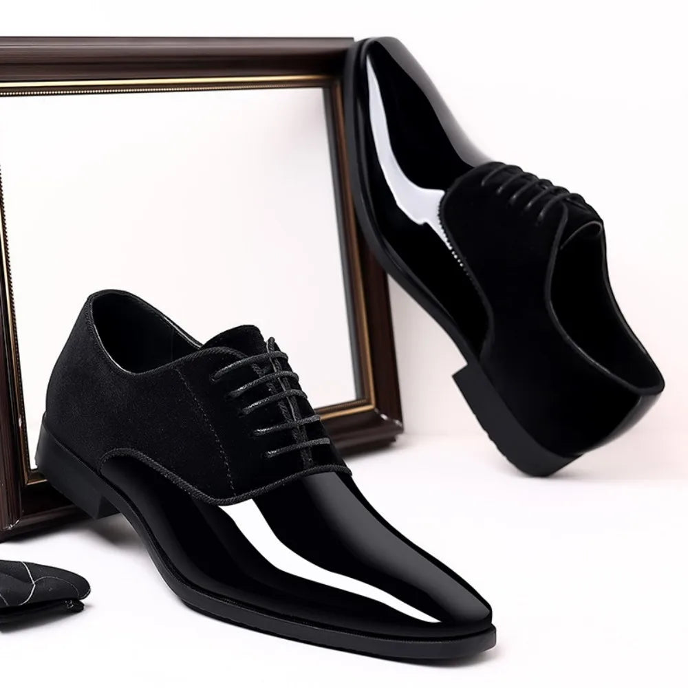 Mens Oxford Lace Up Dress Shoes High Gloss Square Toe