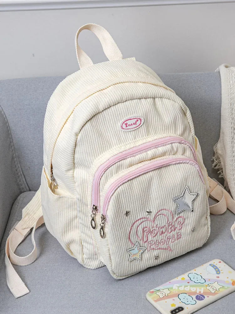 Corduroy Backpack Stylish Laptop Backpack Cute Trendy Teenagers Daypack Multi-pocket Casual Book Bag for Kids Students