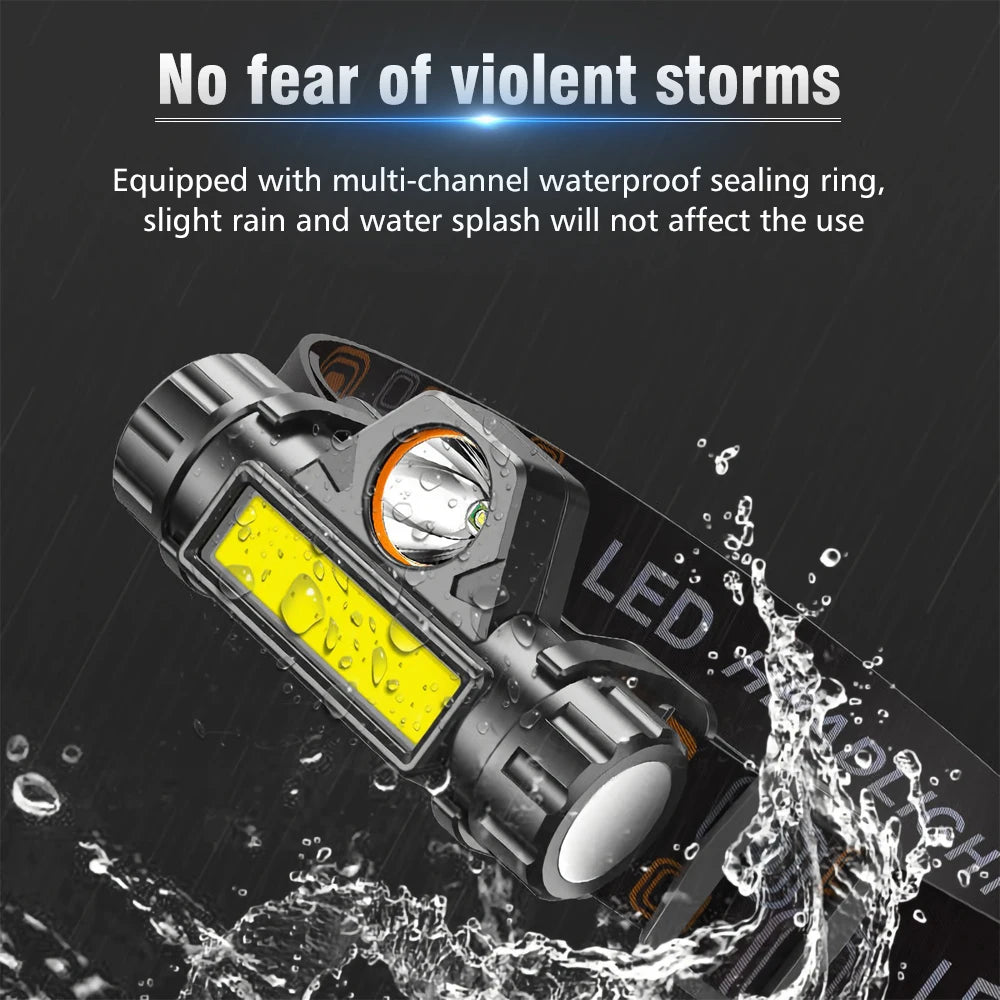 2PCS 990W COB LED Mini Headlamp USB Fast Flash Charging Powerful Flashlight Rechargeable Headlight for Camping Hiking