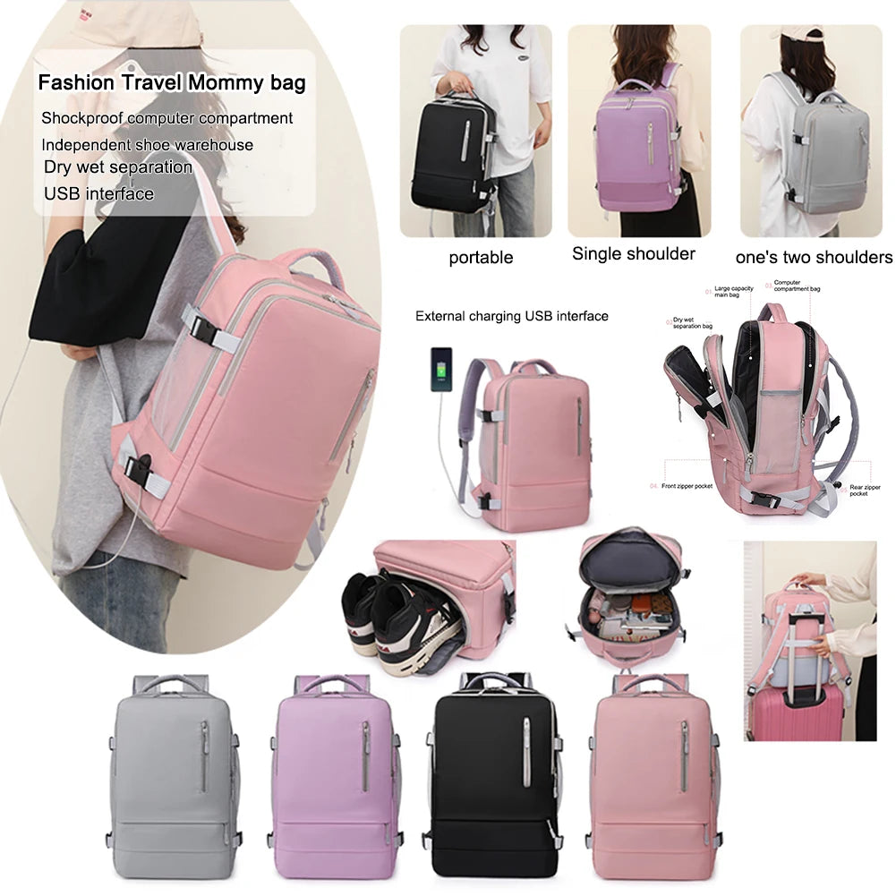 Women Travel Backpack Waterproof Anti-Theft Casual Daypack Bag Luggage Strap USB Charging Port Backpacks Laptop School Bags