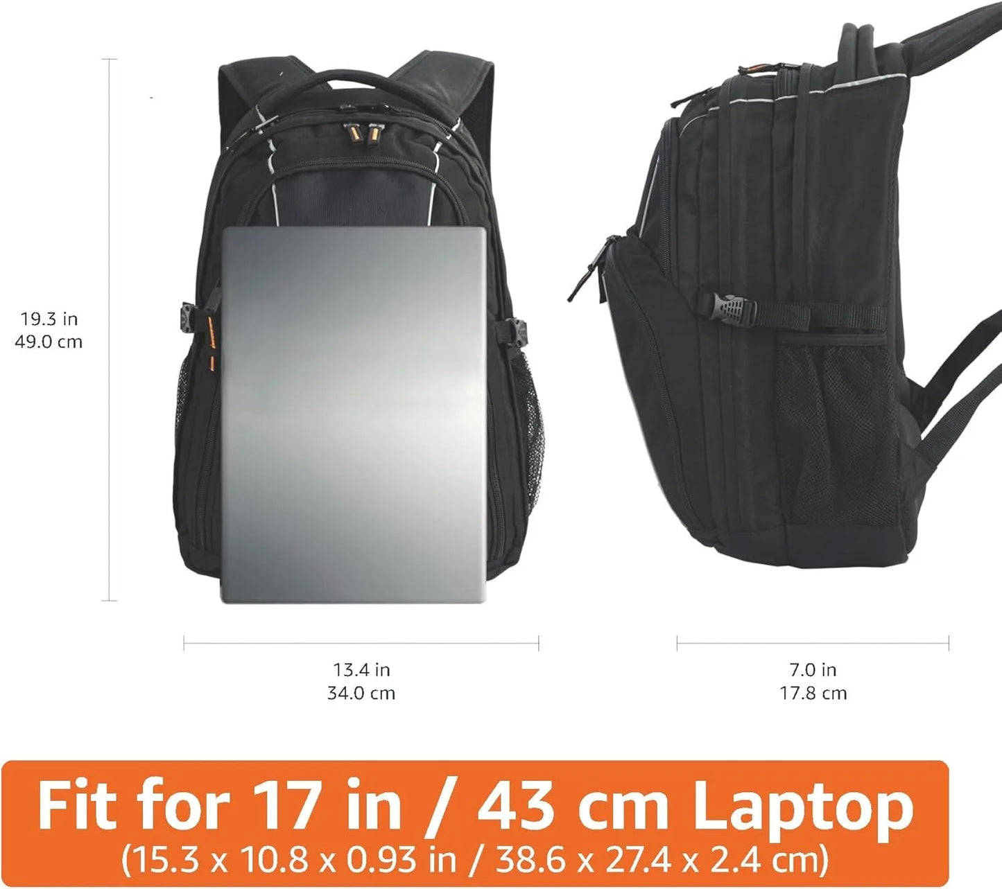 Basics Laptop Backpack for School, Work, Travel, Fits Up to 17-inch Laptops, Binders, Black