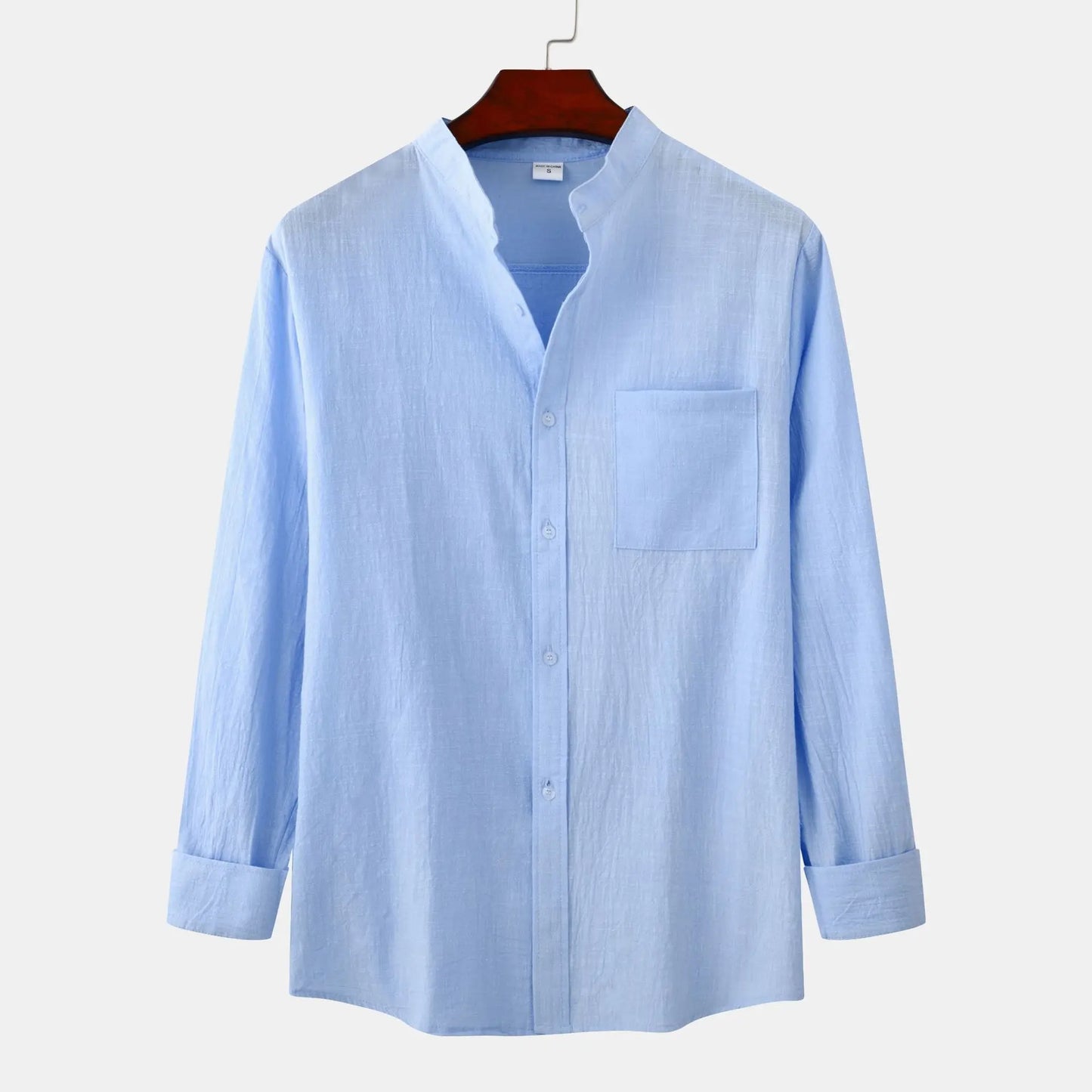 Men s Spring Autumn Casual T-shirts Long Sleeve Mock Neck Solid Color Button Up Shirt