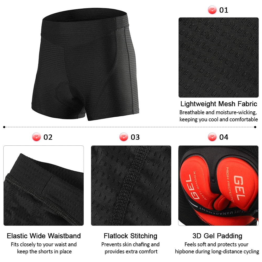 Men's Cycling Underwear Shorts 3D Gel Pad Breathable Non-Slip Bike Shorts Bike Underpant MTB Road Bike Riding Shorts