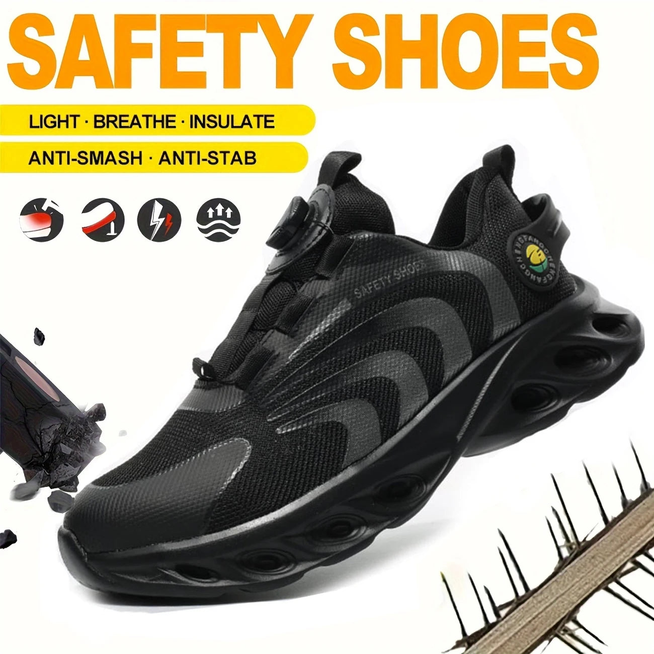 Lace Free Breathable Lightweight Safety Shoes For Men CE