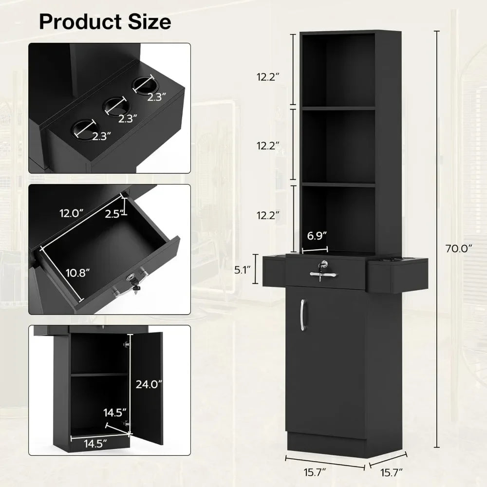 Wall Mount Salon Storage Station, Barber Stations Hair Salon Station, Beauty Salon Spa Equipment, Salon Trolley for Hair Styling