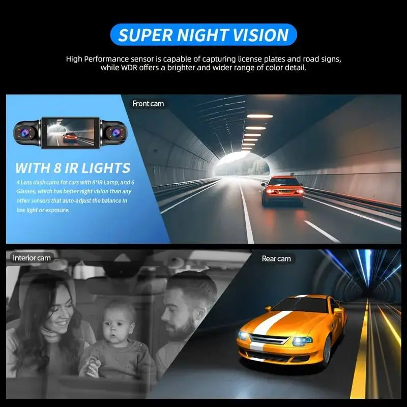 Car Camera 3 Inch Car Recorder Left And Right 4 Channels 4 Screens
