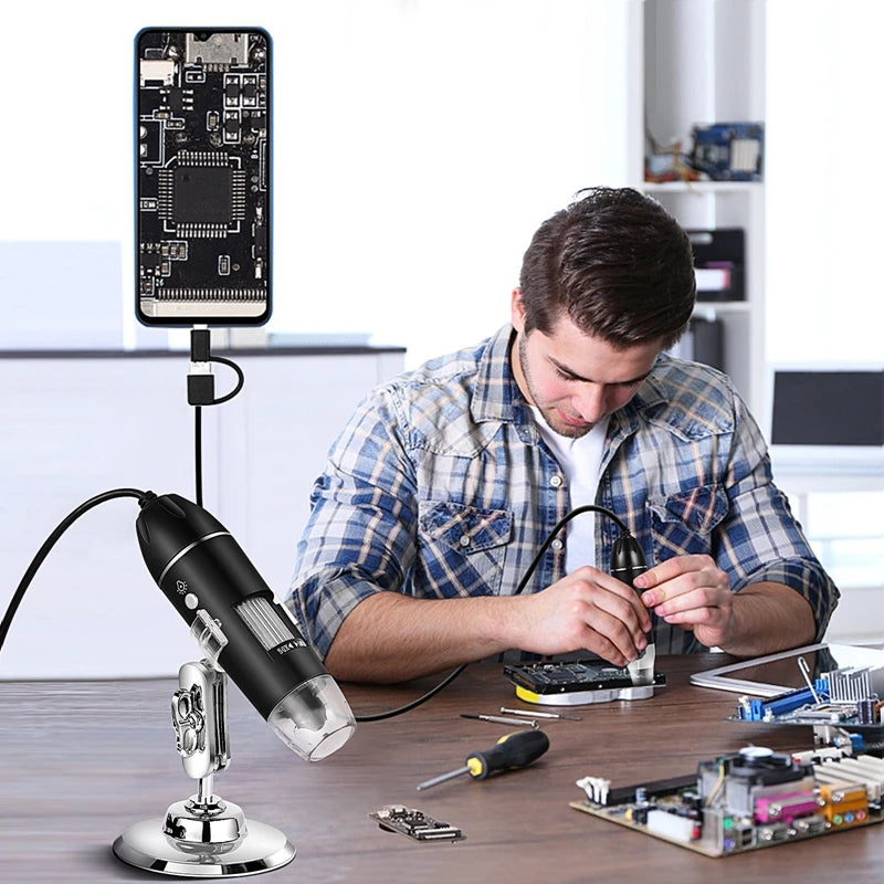 1600X Digital Microscope 3in1 TypeC USB Professional Electronic Microscope With 8LED Endoscope Camera Magnifier For Soldering