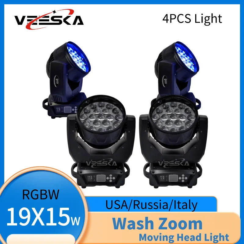 1-10PCS 19X15W Beam Wash Moving Head LED Zoom Lyre Wash Light RGBW Beam Effcect For Dj Light Wedding Party Show flight box