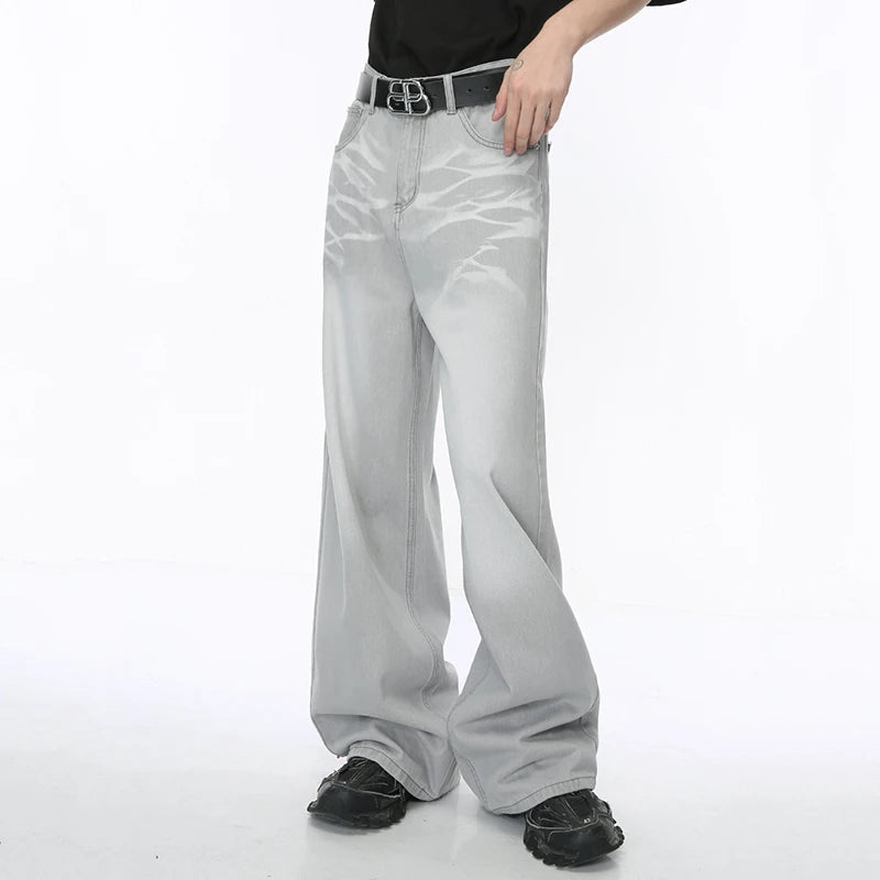 IEFB Straight Male Jeans Vintage Men's Denim Pants Tie-dyed Design