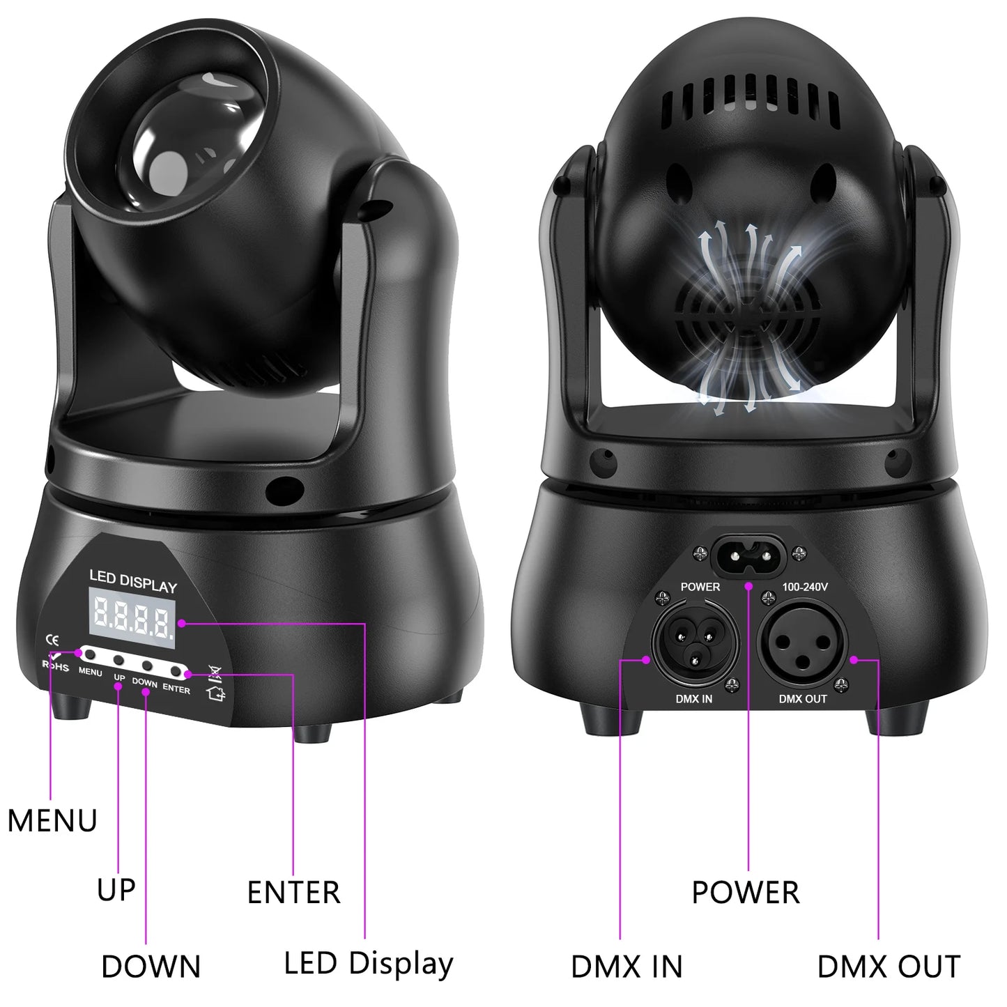 U'King 40W Beam Moving Head Light DMX512 RGBW Stage Light for DJ Concert Party Wedding Nightclub Professional Effect Lighting