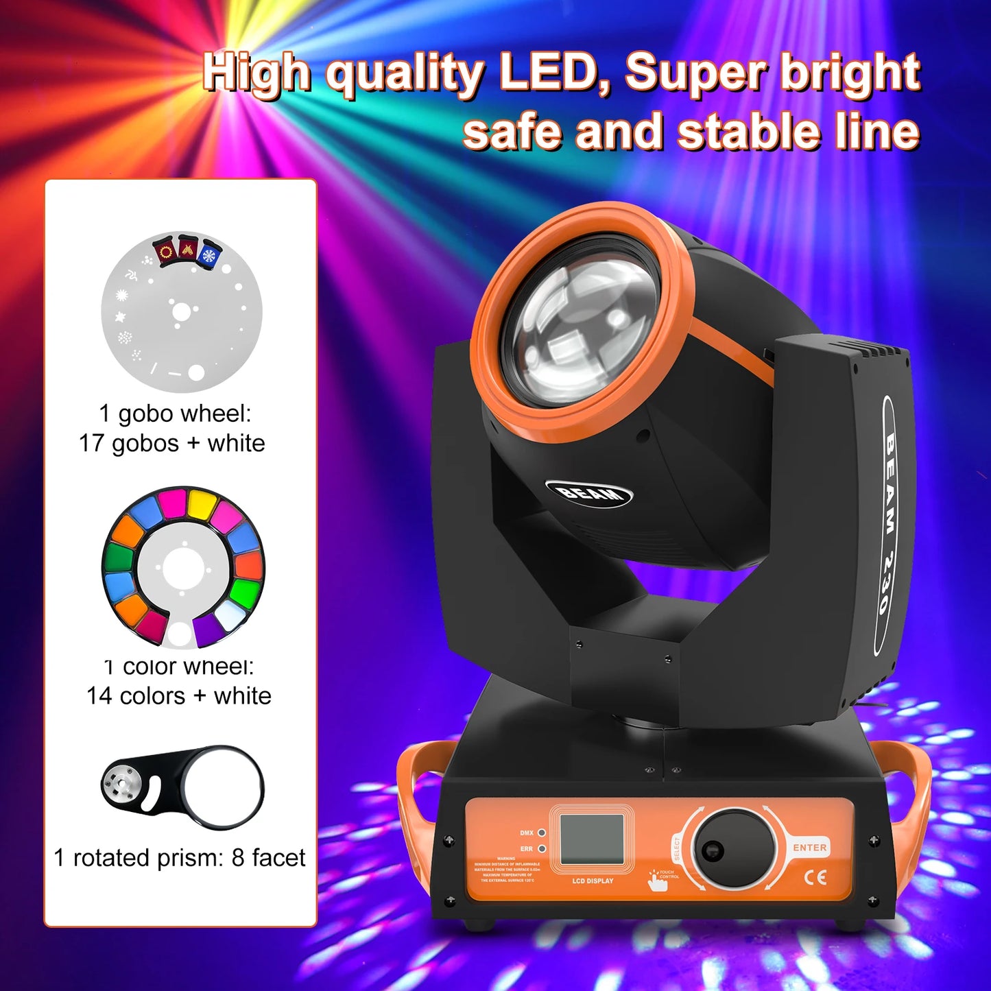 U'King 230W Moving Head Stage Light 16CH DMX512 Beam 7R DJ Projector Disco Party Show Professional Stage Equipment Effect Light