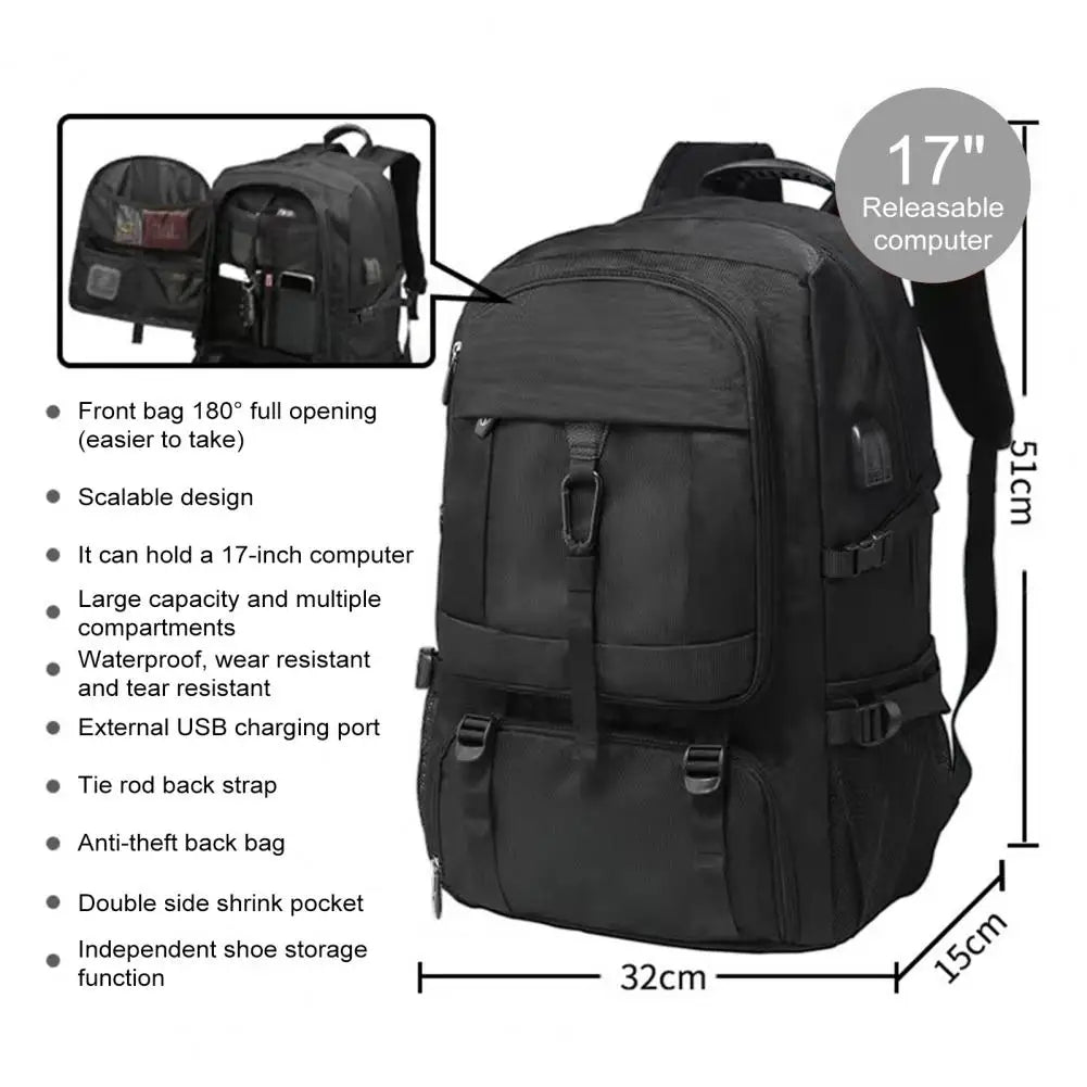 Travel Backpack Capacity Waterproof Backpack with Usb Charging Port for Hiking Business Adjustable Shoulder Strap College