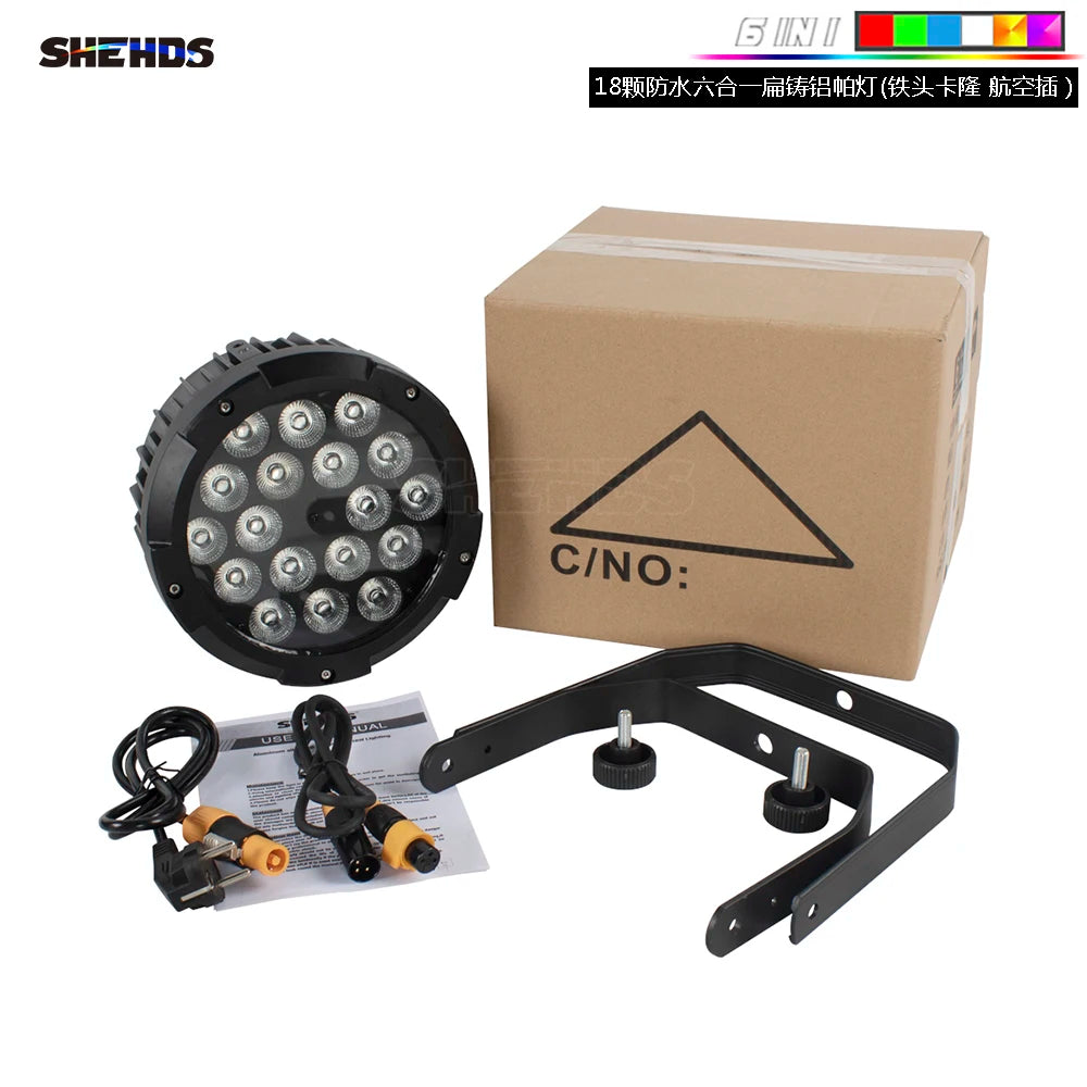 SHEHDS 4/2pcs Waterproof LED 18X18W RGBWA+UV Par Lights Colour Mixing Flash IP65 For Outdoor Stage Show Wedding Party DJ Disco