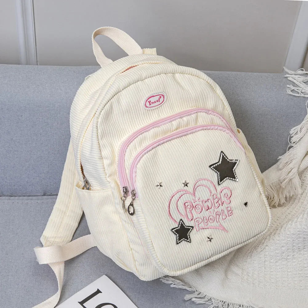 Corduroy Backpack Stylish Laptop Backpack Cute Trendy Teenagers Daypack Multi-pocket Casual Book Bag for Kids Students