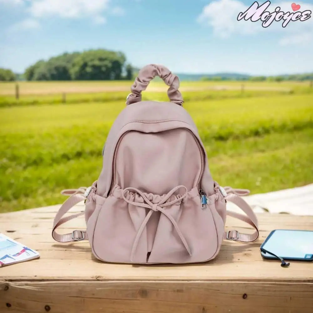 Women Pleated Book Schoolbag Solid Color Simple Student Backpack Large Capacity Travel Backpack Students Daily Backpack