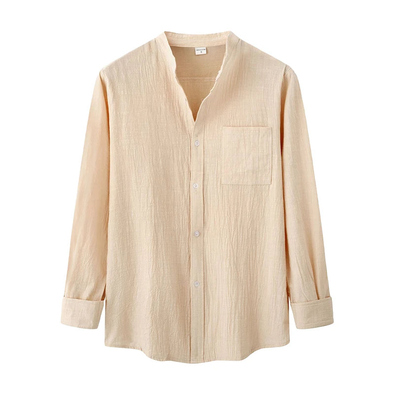 Men s Spring Autumn Casual T-shirts Long Sleeve Mock Neck Solid Color Button Up Shirt