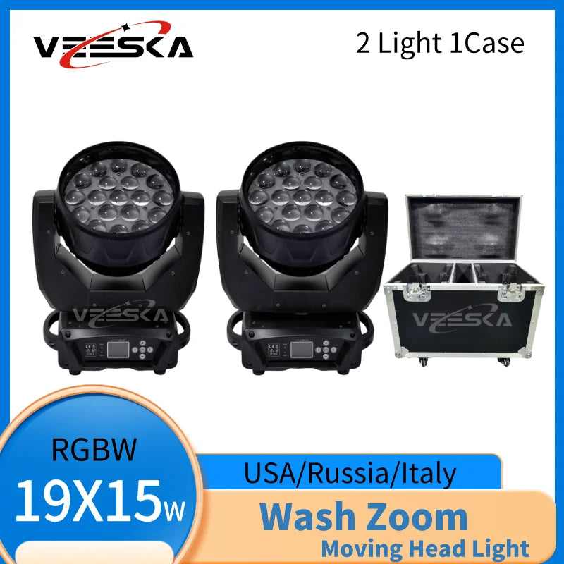 1-10PCS 19X15W Beam Wash Moving Head LED Zoom Lyre Wash Light RGBW Beam Effcect For Dj Light Wedding Party Show flight box