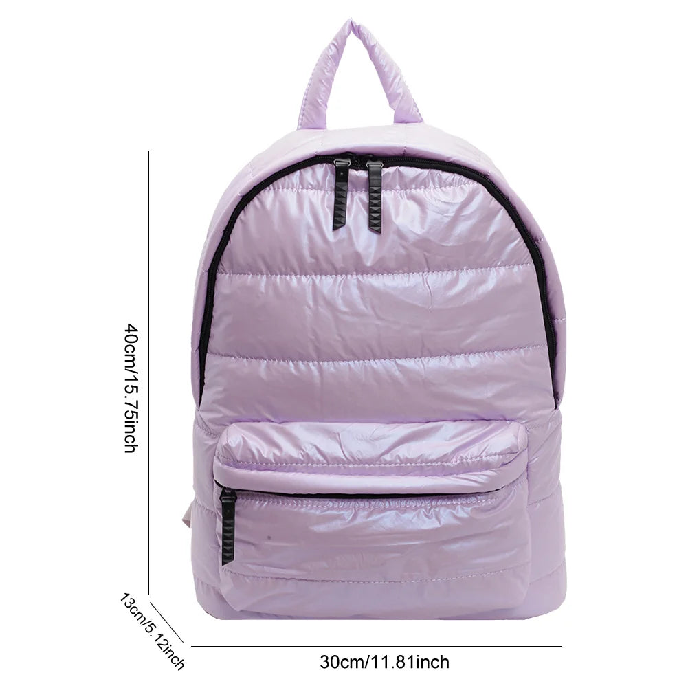 Solid Down Knapsack Large Capacity Quilted Backpack Teen Student Schoolbag Multi-pocket Rucksack Puffer Cotton Versatile Bookbag
