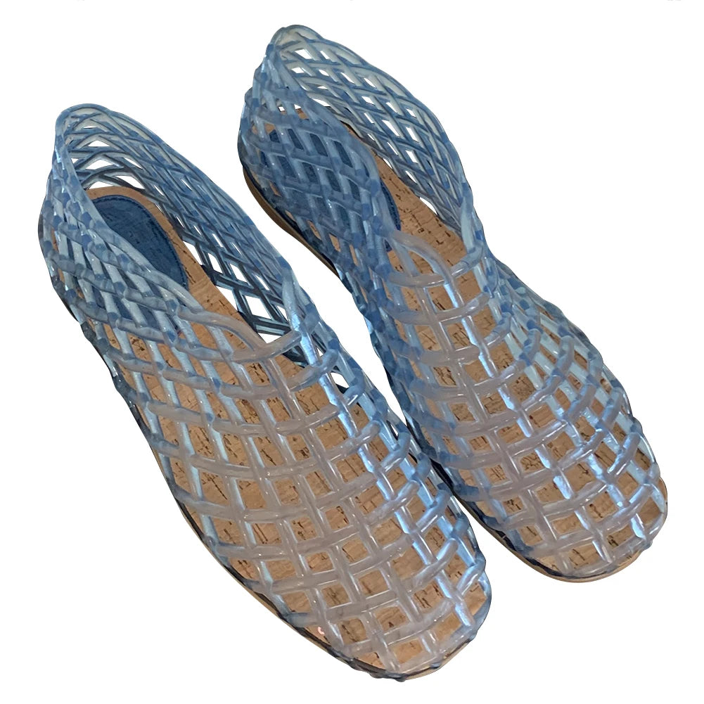 Women Jelly Flats Fashion Slip-On Flats Lightweight Hollow Out Ballet Flats Breathable Beach Jelly Shoes for Summer Beach
