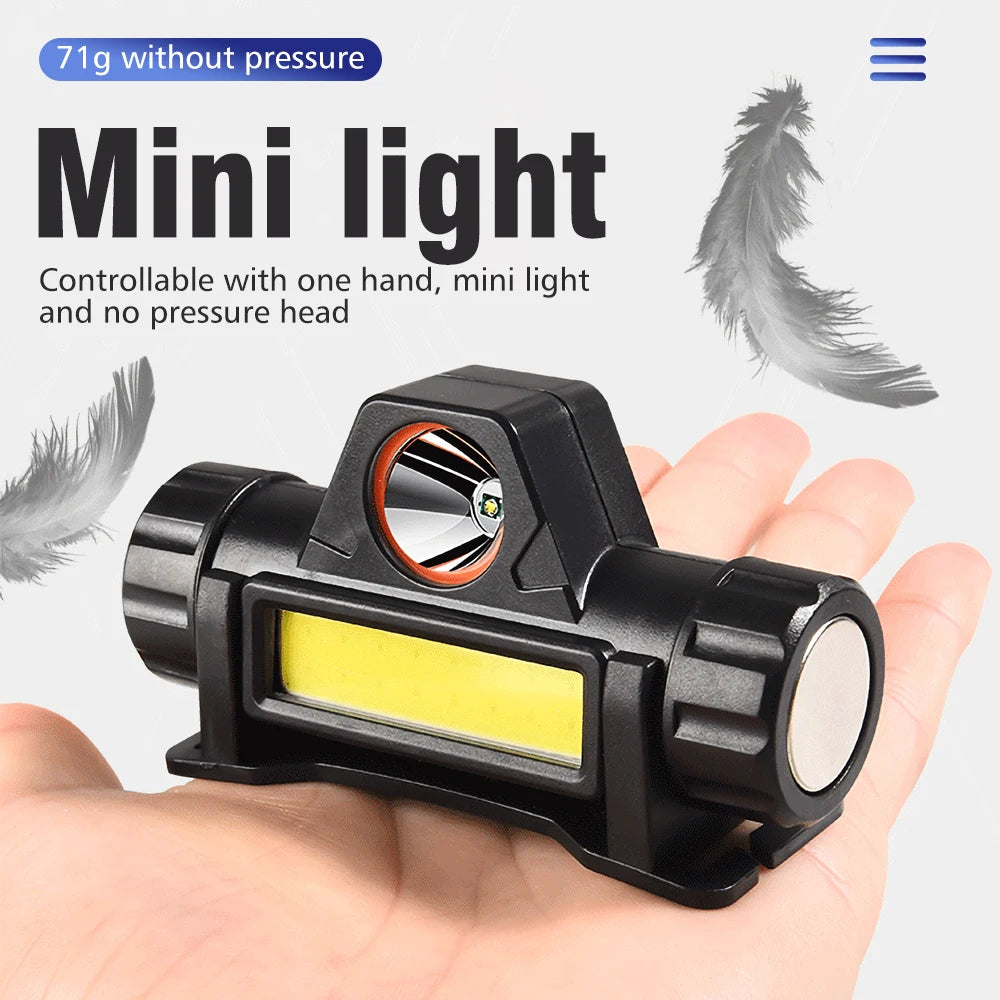 2PCS 990W COB LED Mini Headlamp USB Fast Flash Charging Powerful Flashlight Rechargeable Headlight for Camping Hiking