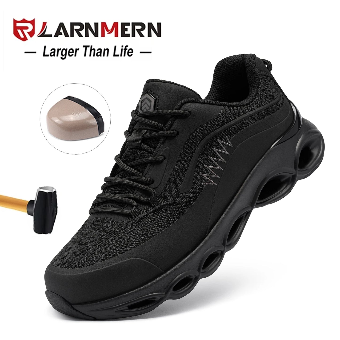 LARNMERN Safety Shoes High Elasticity Shock Absorption Steel Toe Shoes Breathable Work Shoes