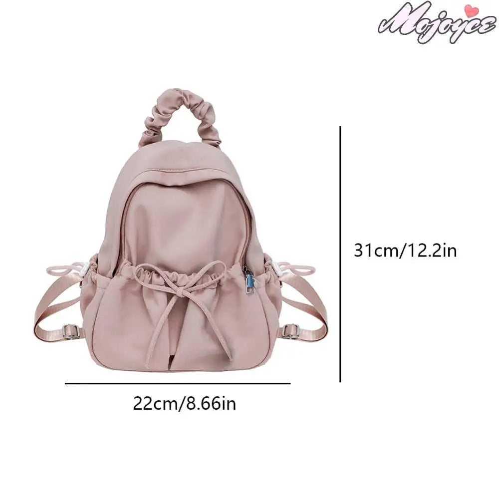 Women Pleated Book Schoolbag Solid Color Simple Student Backpack Large Capacity Travel Backpack Students Daily Backpack