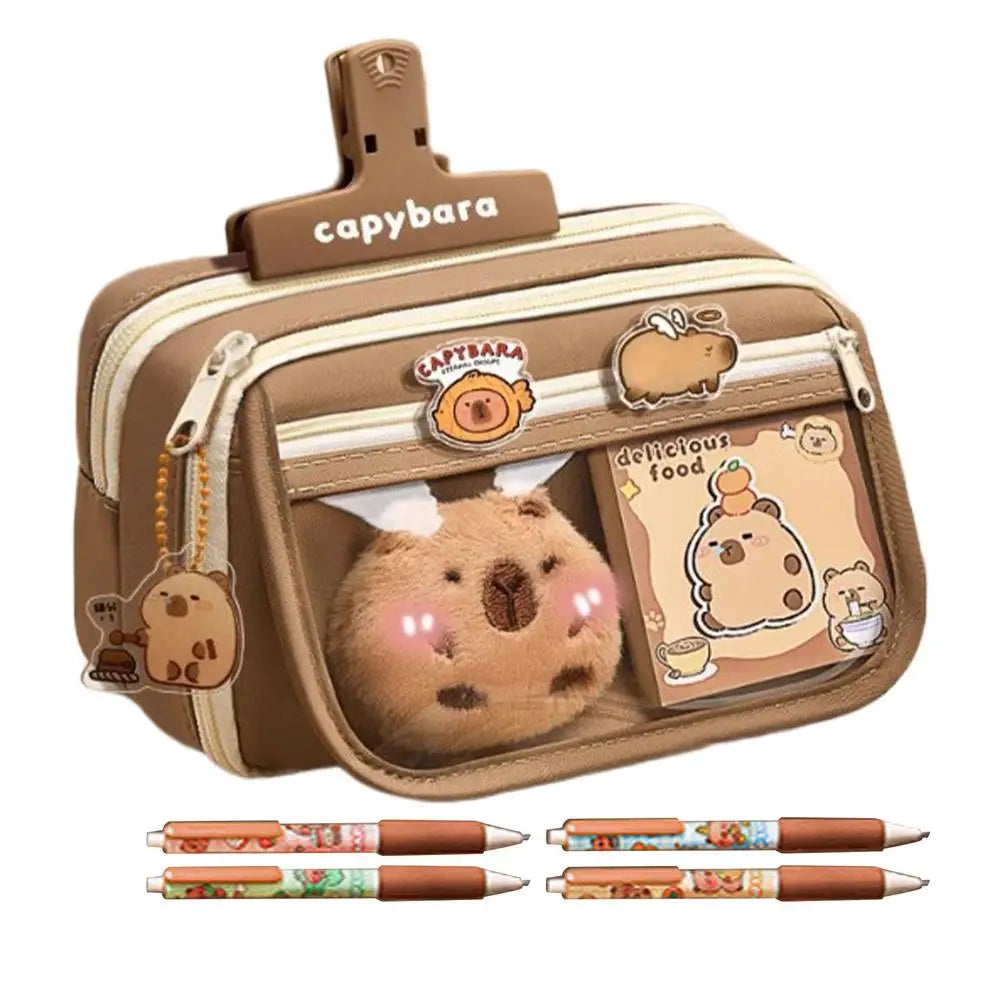Cute Capybara Fabric Pencil Case 9-Layer Large Capacity Animal Zipper Kids Bag kids Boys Girls School Case Supplies