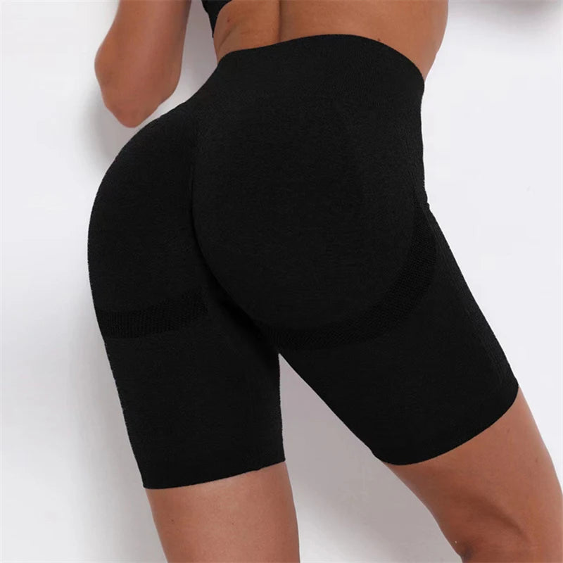Women Elastic Yoga Shorts High Waist Tummy Control Ruched Booty Pants Seamless Butt Lifting Gym Workout Compression Tights