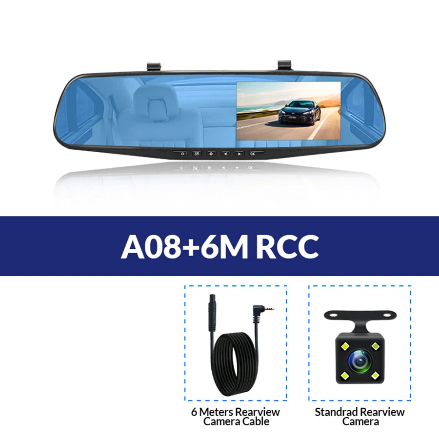 E-ACE Dash Cam 4.3 Inches Car DVR Rearview Mirror Recorder