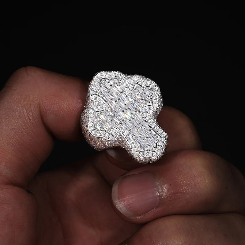 Unisex Baguette Moissanite Cross Rings S925 Jewelry