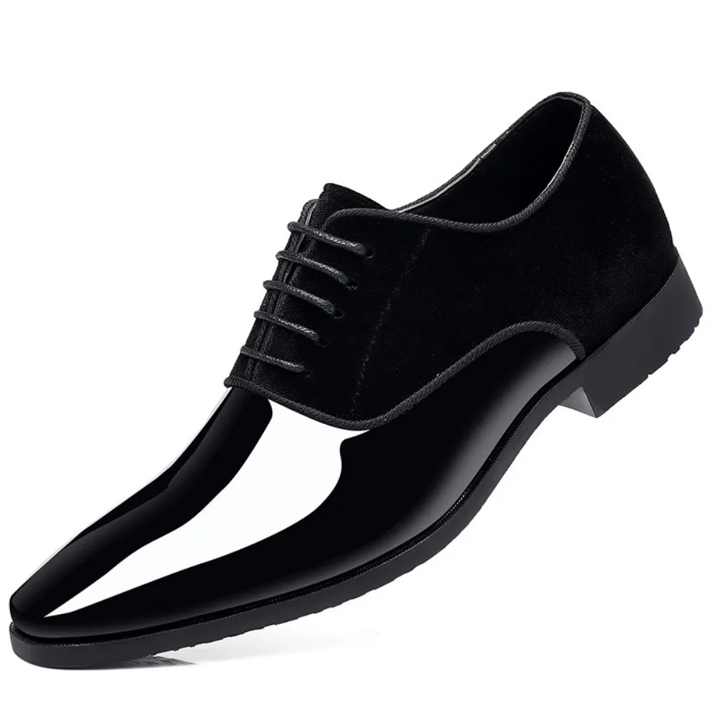 Mens Oxford Lace Up Dress Shoes High Gloss Square Toe