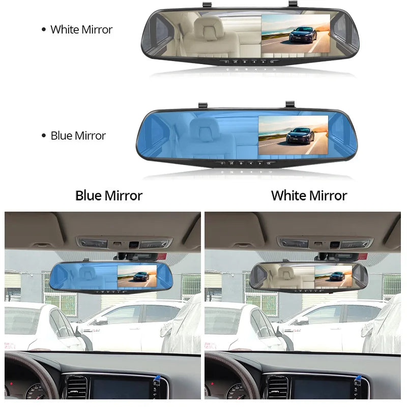 E-ACE Dash Cam 4.3 Inches Car DVR Rearview Mirror Recorder