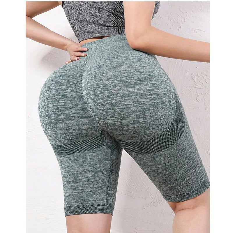 Women Elastic Yoga Shorts High Waist Tummy Control Ruched Booty Pants Seamless Butt Lifting Gym Workout Compression Tights