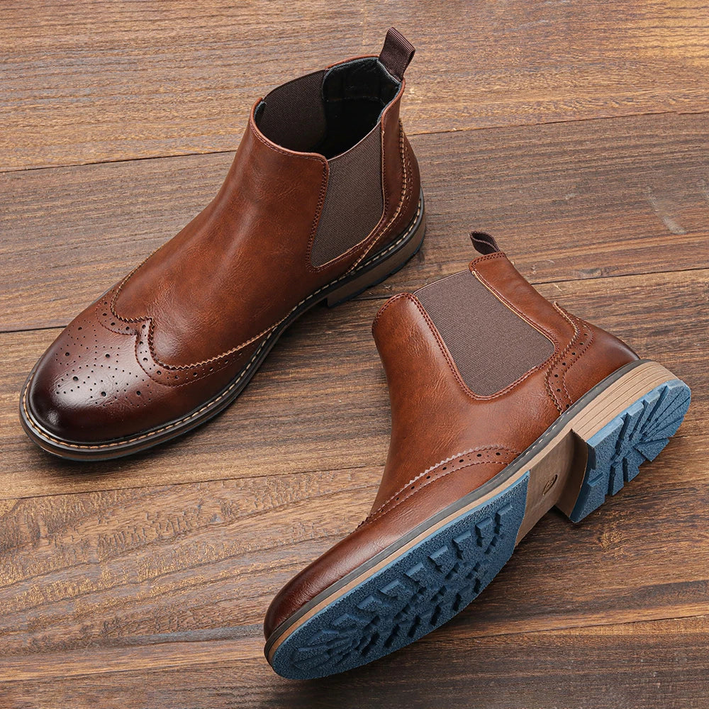 Zhejiang Classic Brogue Chelsea Boots For Men Leather