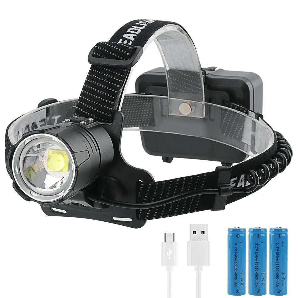 990000LM LED Headlamp Zoom USB Rechargeable Headlight Torch Light Lamp