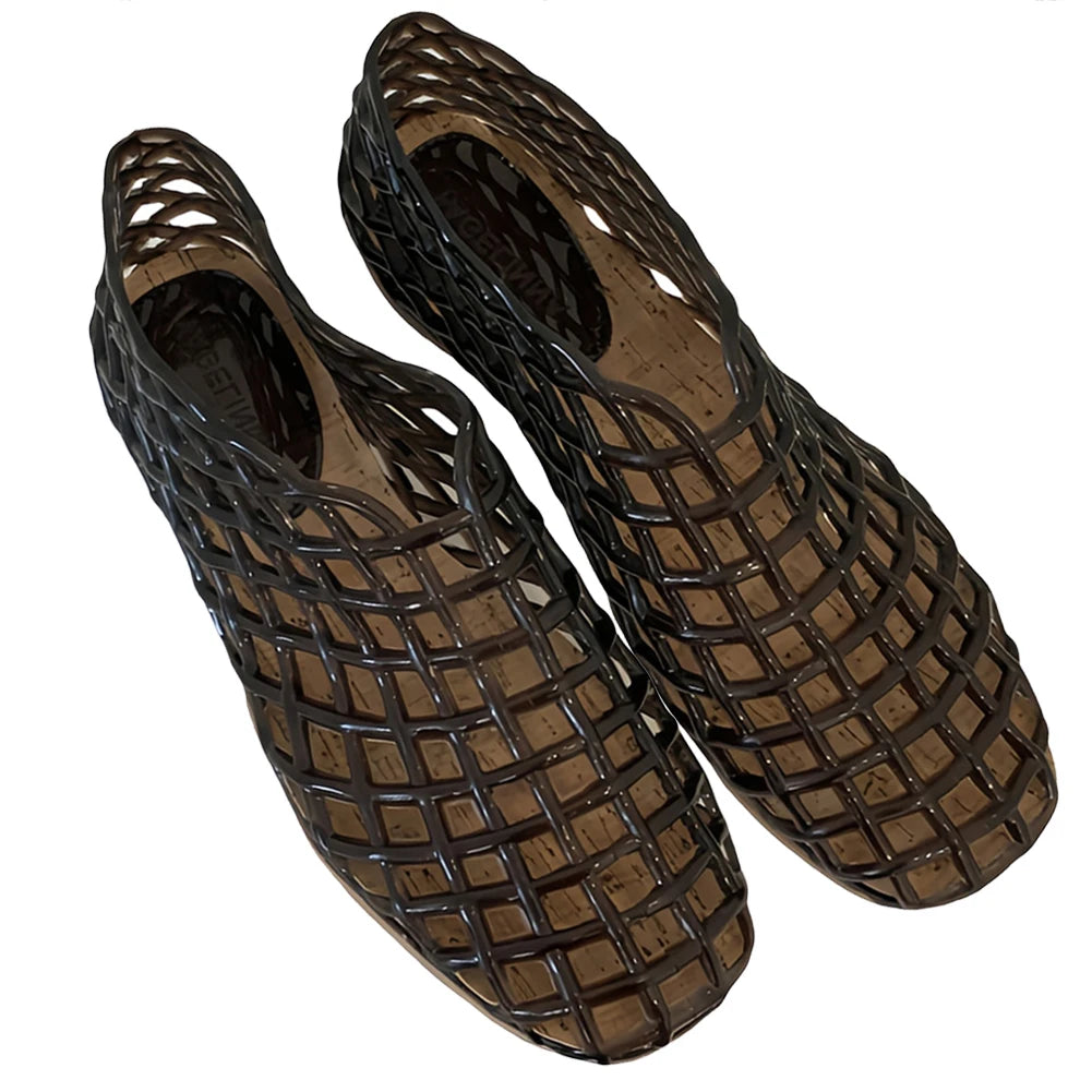 Women Jelly Flats Fashion Slip-On Flats Lightweight Hollow Out Ballet Flats Breathable Beach Jelly Shoes for Summer Beach