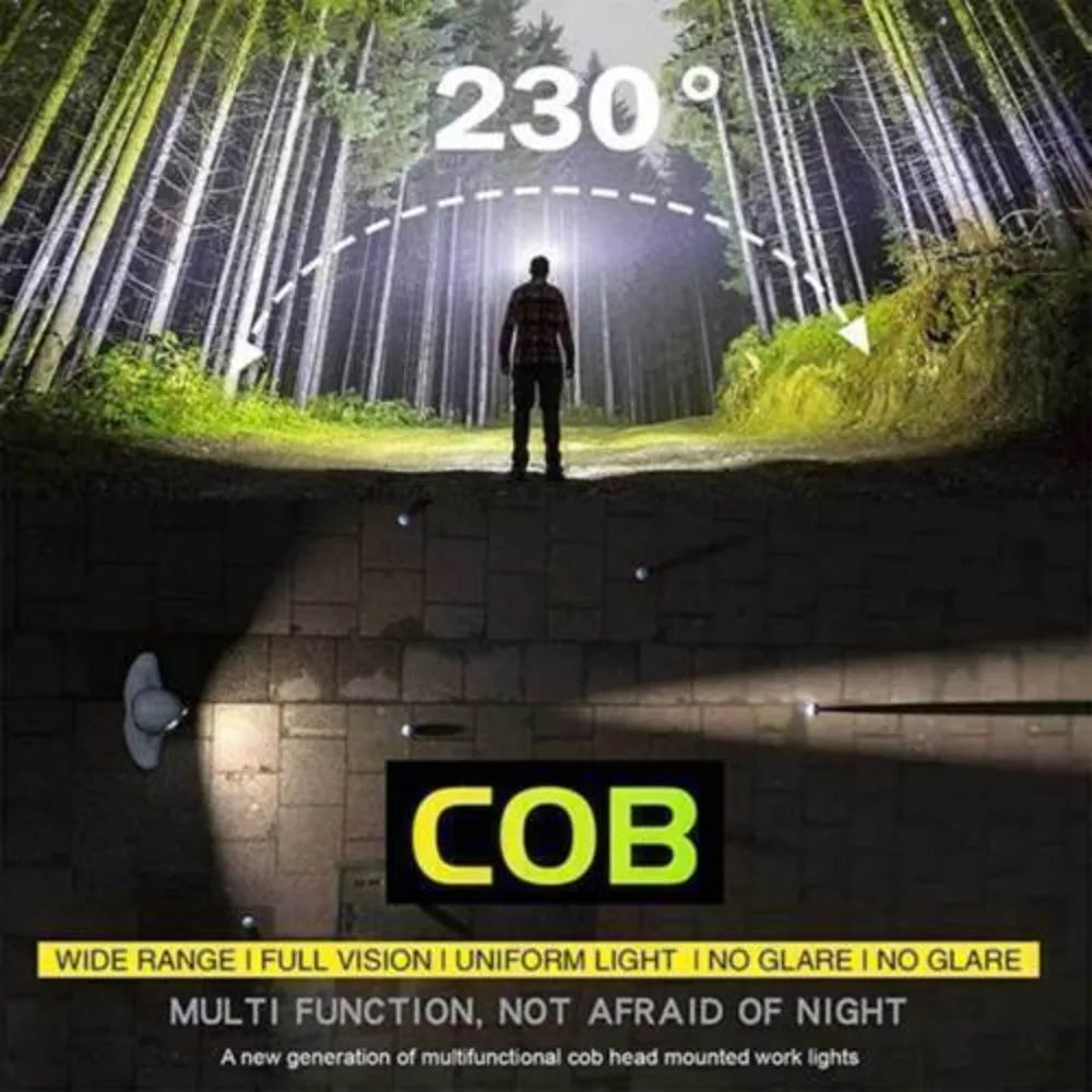 2PCS COB LED Headlamp Headlight Torch Work Light Bar Head Band Lamp USB Charging