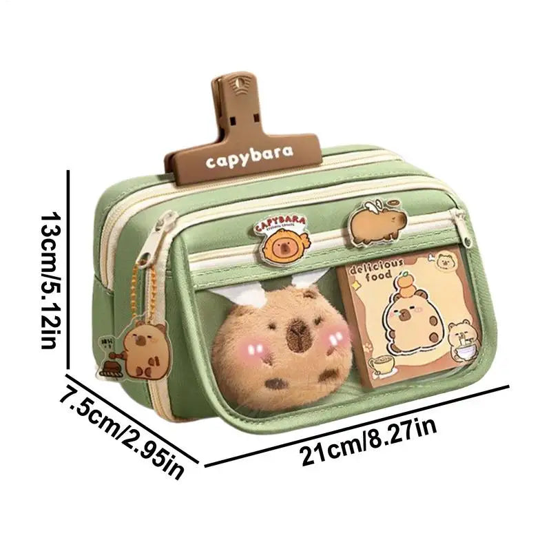 Cute Capybara Fabric Pencil Case 9-Layer Large Capacity Animal Zipper Kids Bag kids Boys Girls School Case Supplies
