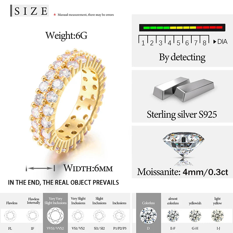 With Certificate Moissanite For Men Silver Rings