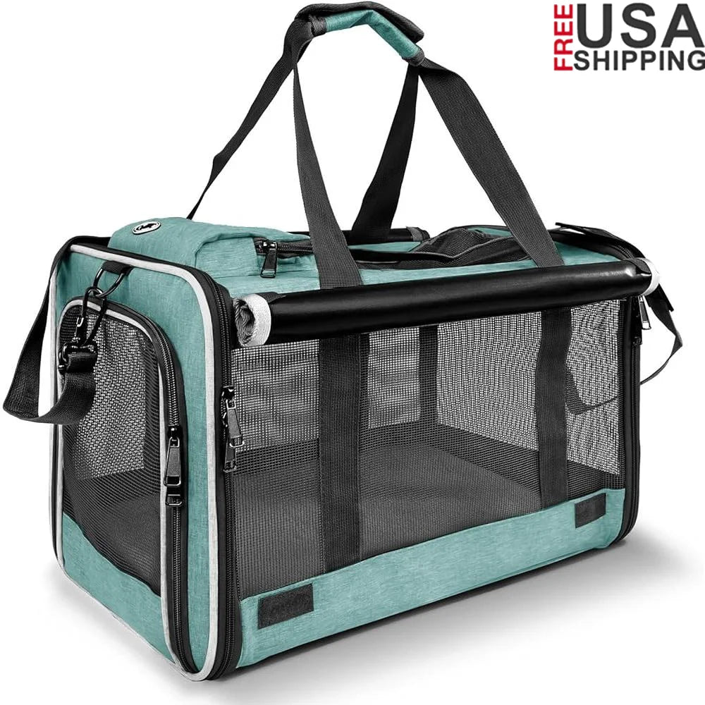 Large Pet Carrier Soft-sided Folding Dog Cat Travel Crate Easy Clean Mesh Ventilation Lightweight Portable Veterinarian Use