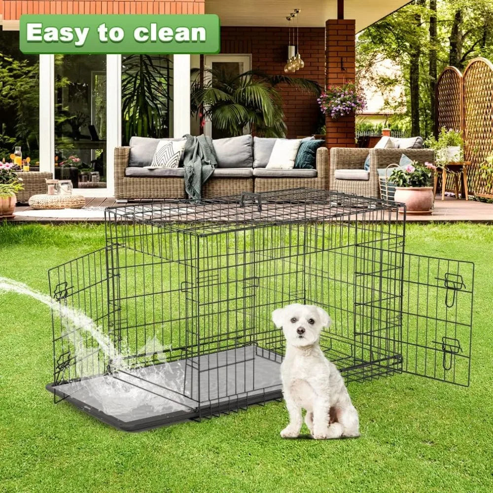 Dog Crates for Large Dogs Folding Mental Wire Crates Dog Kennels Outdoor and Indoor Pet Dog Cage Crate with Double-Door