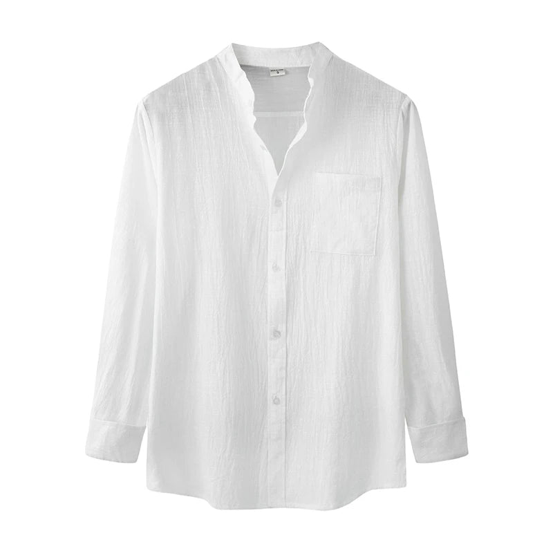 Men s Spring Autumn Casual T-shirts Long Sleeve Mock Neck Solid Color Button Up Shirt